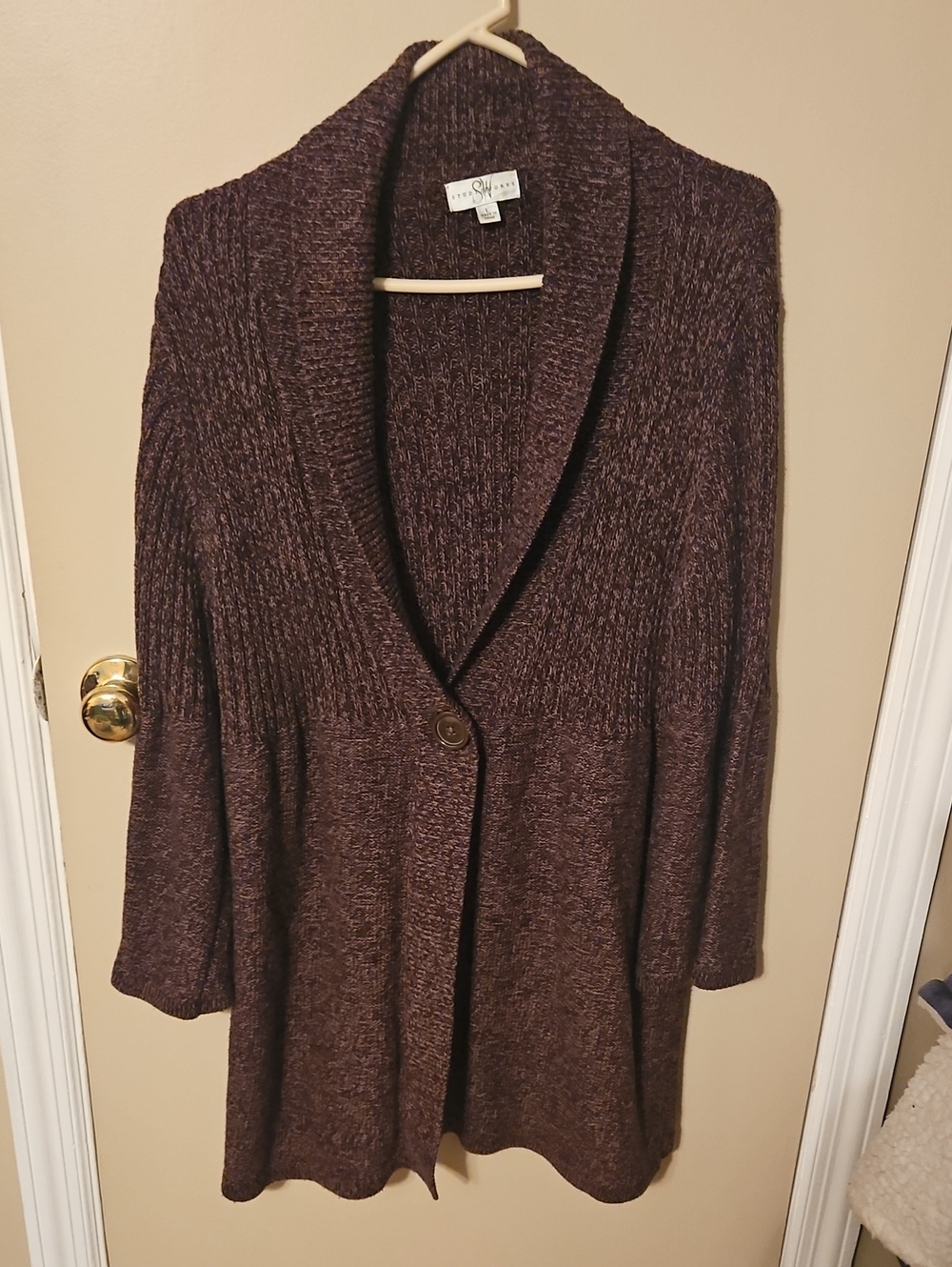 Studio Works Brown Heathered Shawl Collar Long Cardigan